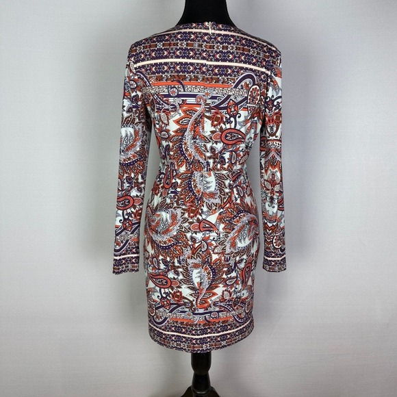 Gianni Bini Boho Paisley Wrap Dress‎ V-Neck Long Sleeve Knee Length Multicolor - Picture 3 of 7